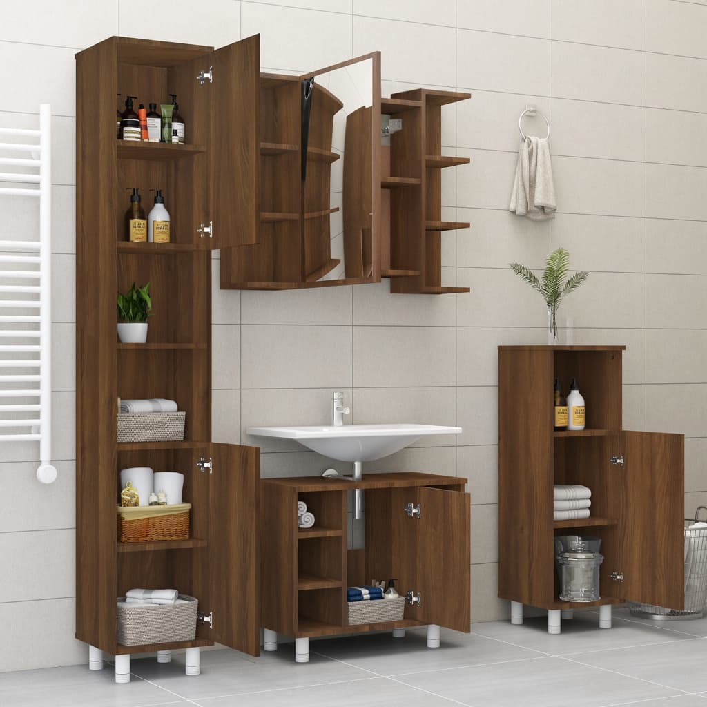 Mobile da Bagno Specchio in Rovere Marrone 80x20,5x64 cm Legno