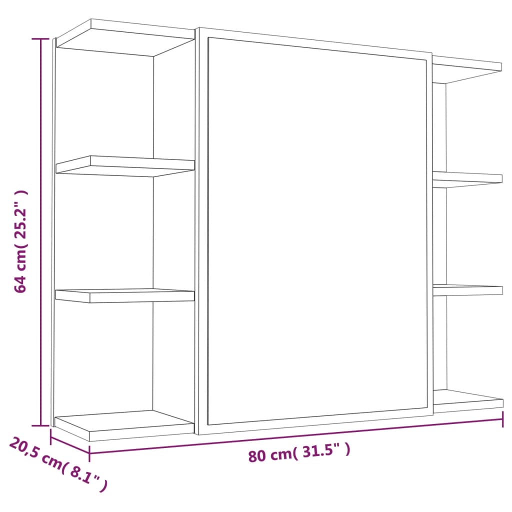 Mobile da Bagno Specchio in Rovere Marrone 80x20,5x64 cm Legno