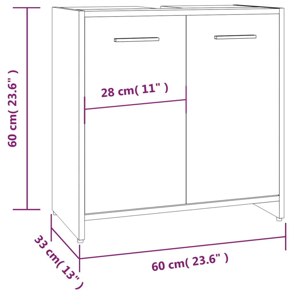Armadietto Bagno Rovere Fumo 60x33x60 cm in Legno Multistrato