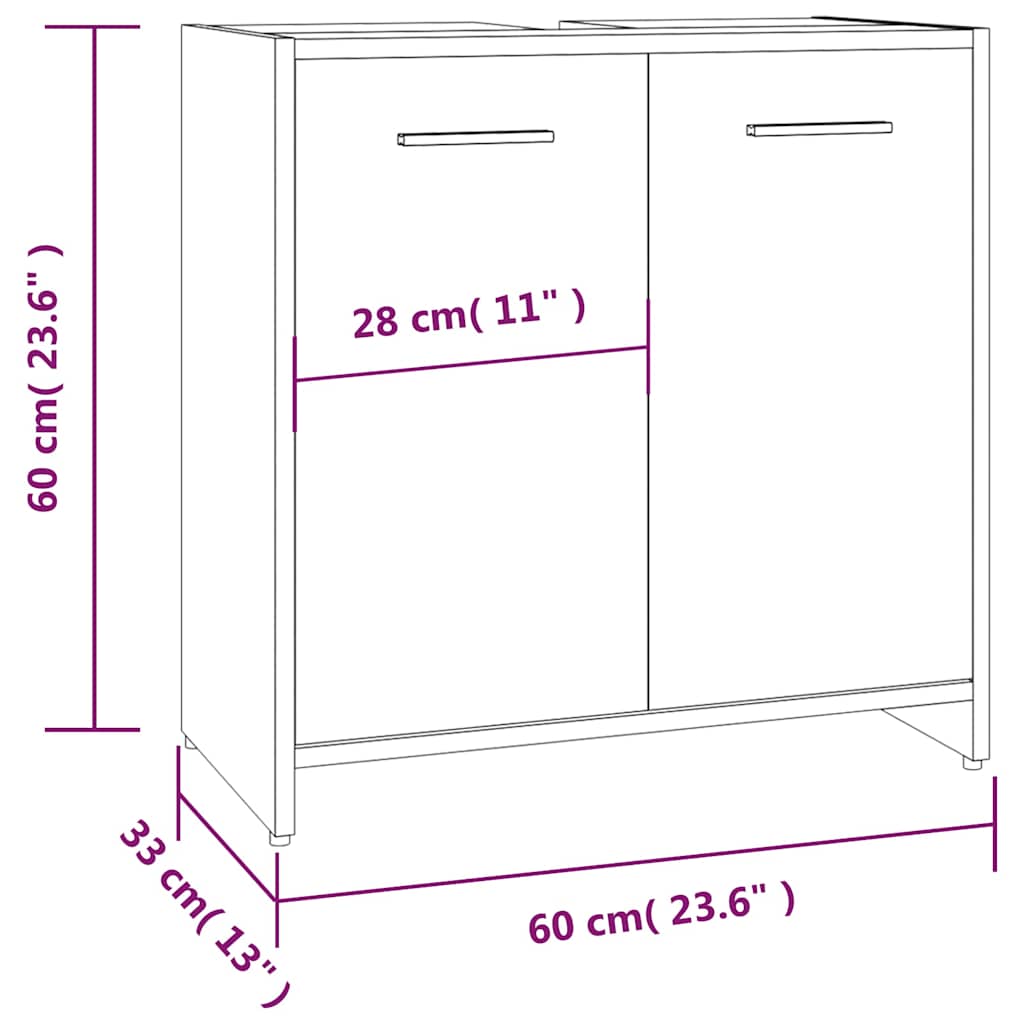 Armadietto Bagno Grigio Sonoma 60x33x60 cm in Legno Multistrato