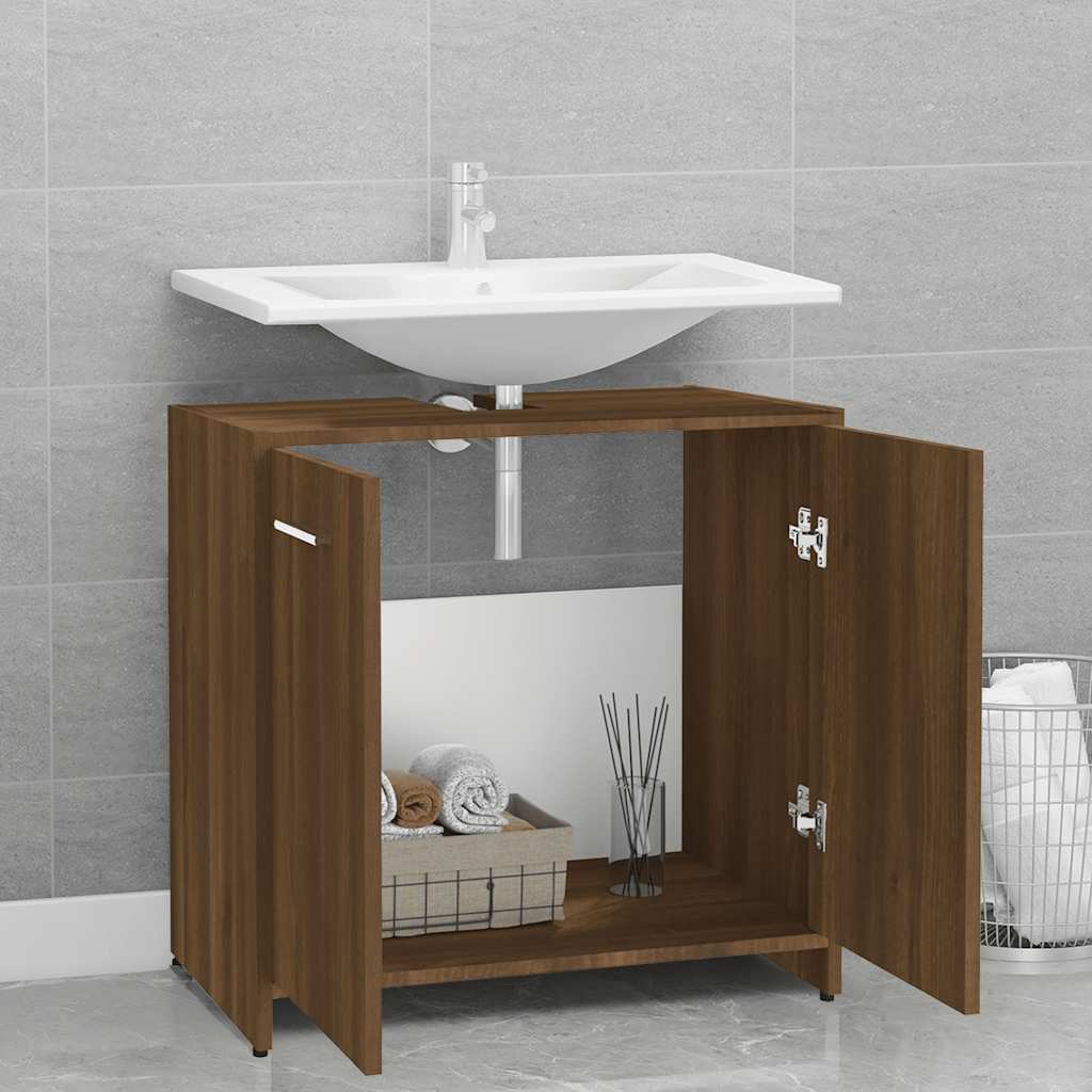Armadietto Bagno Rovere Marrone 60x33x60cm Legno Ingegnerizzato