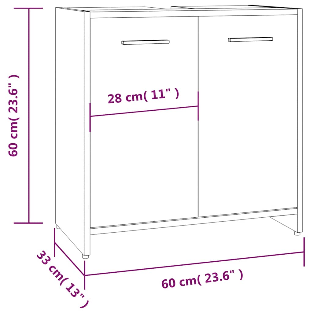 Armadietto Bagno Rovere Marrone 60x33x60cm Legno Ingegnerizzato