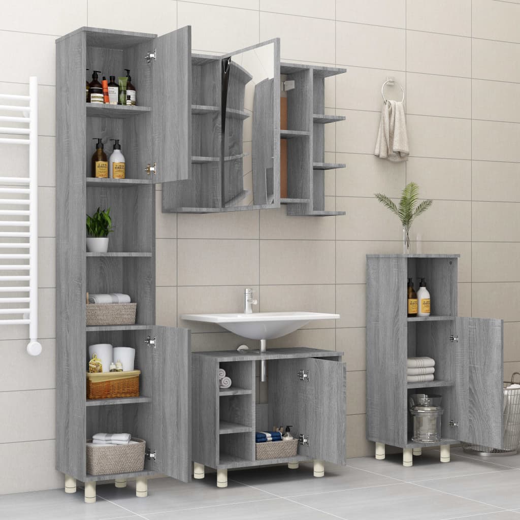 Armadietto Bagno Grigio Sonoma 30x30x95 cm in Legno Multistrato