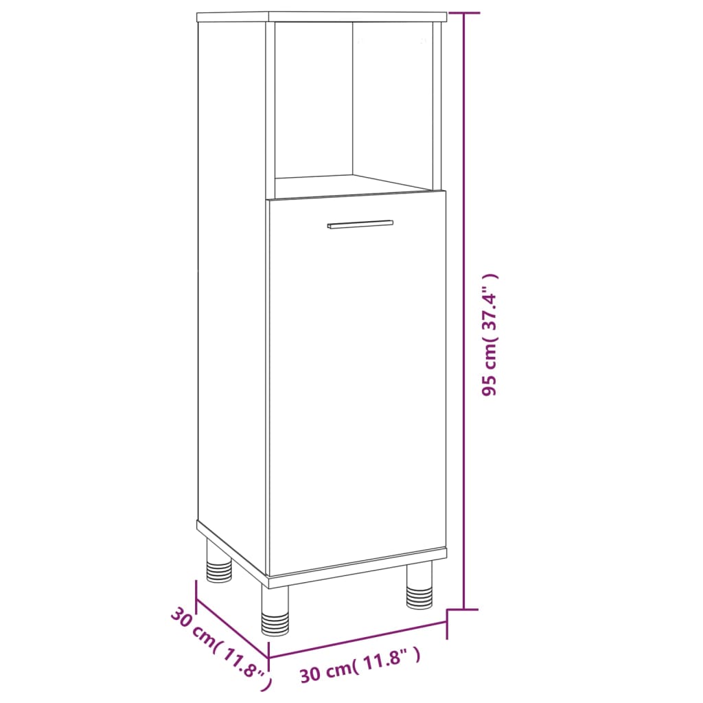 Armadietto Bagno Grigio Sonoma 30x30x95 cm in Legno Multistrato