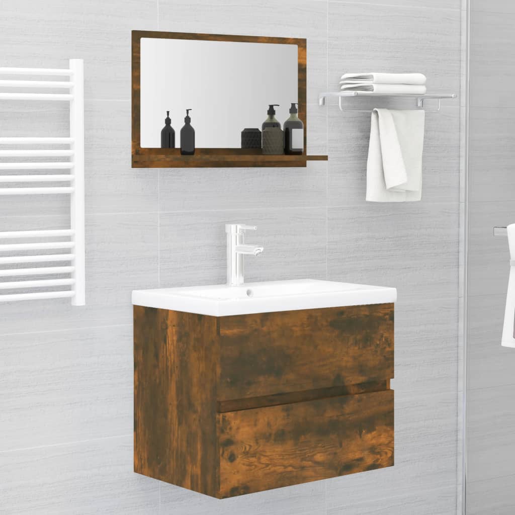 Specchio da Bagno Rovere Fumo 60x10,5x37cm in Legno Multistrato