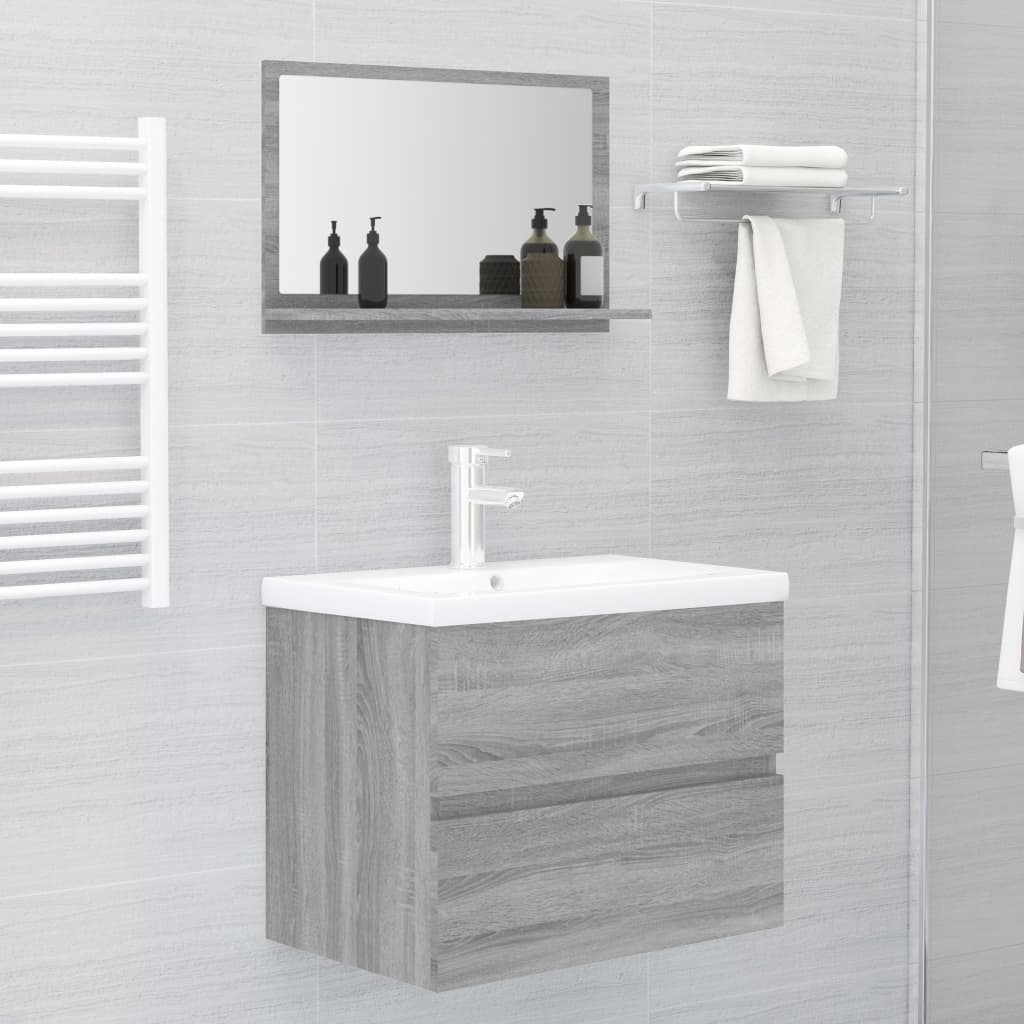 Specchio da Bagno Grigio Sonoma 60x10,5x37 cm Legno Multistrato