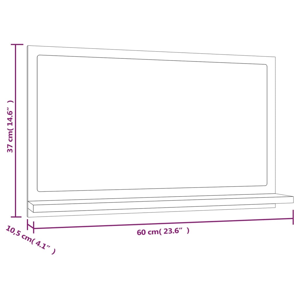 Specchio da Bagno Grigio Sonoma 60x10,5x37 cm Legno Multistrato