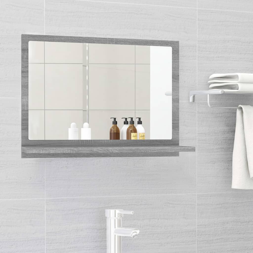 Specchio da Bagno Grigio Sonoma 60x10,5x37 cm Legno Multistrato