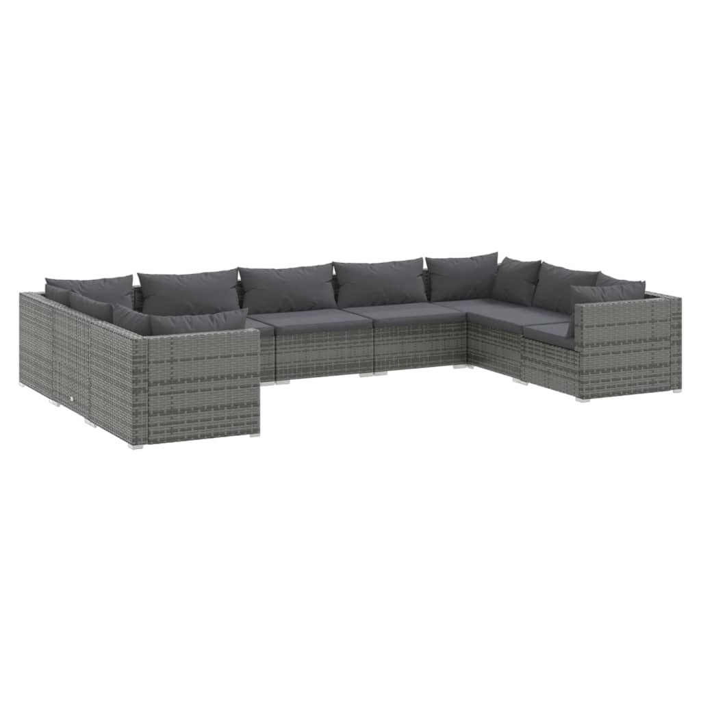 Set Divani da Giardino 9 pz con Cuscini in Polyrattan Grigio