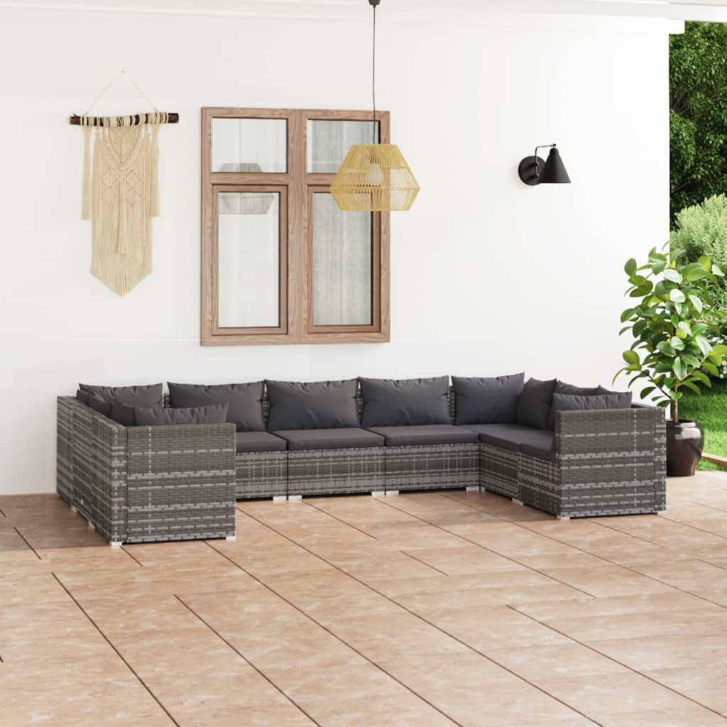 Set Divani da Giardino 9 pz con Cuscini in Polyrattan Grigio