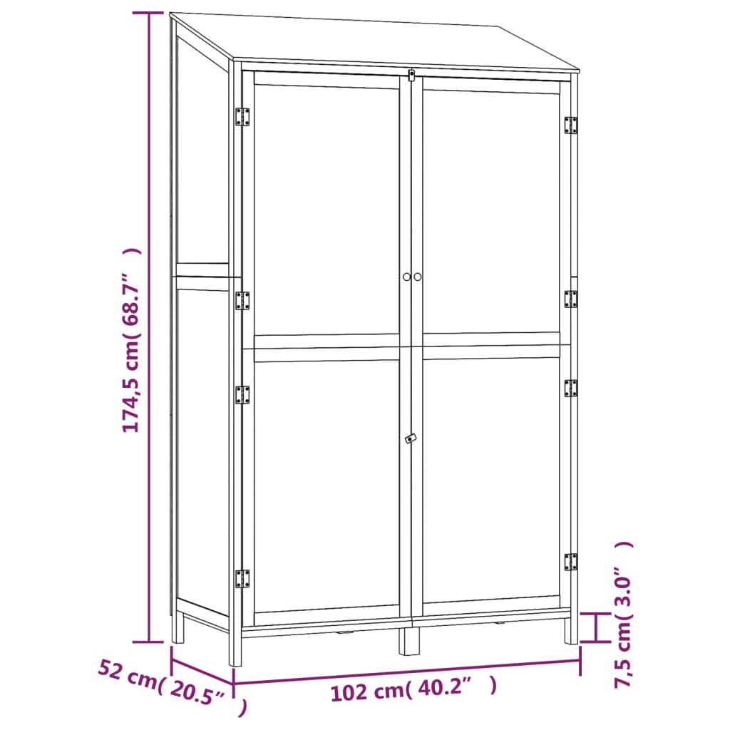 Capanno da Giardino 102x52x174,5 cm in Legno Massello di Abete