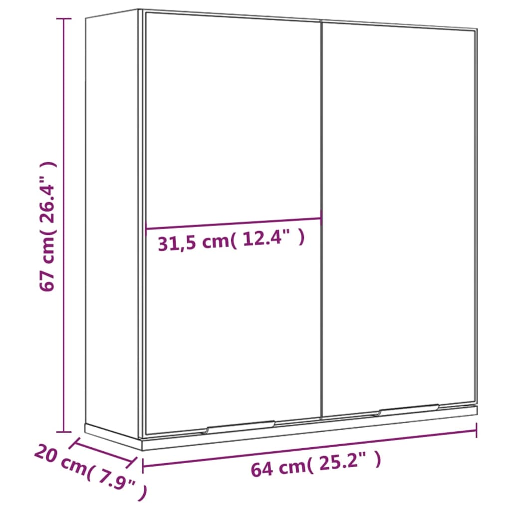 Armadietto a Specchio da Bagno Rovere Marrone 64x20x67 cm