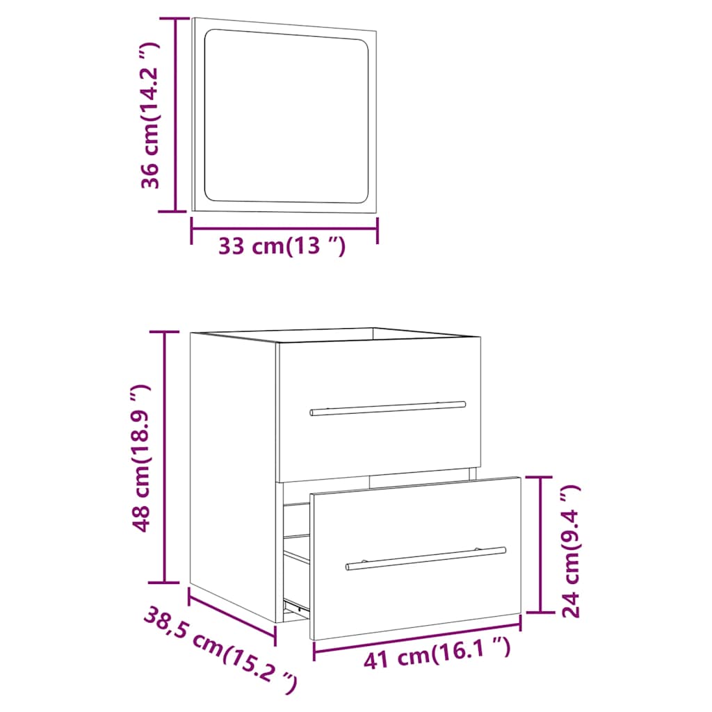 Mobile da Bagno con Specchio Rovere Fumo 41x38,5x48 cm