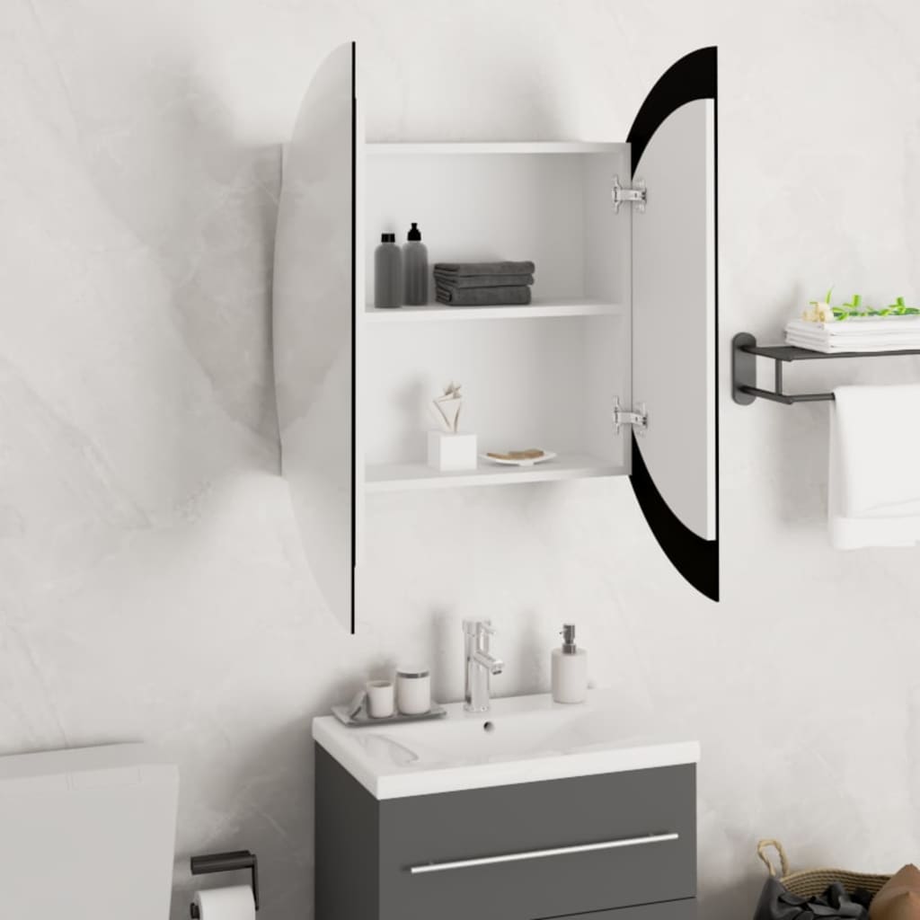 Armadio da Bagno con Specchio Rotondo e LED Bianco 54x54x17,5cm