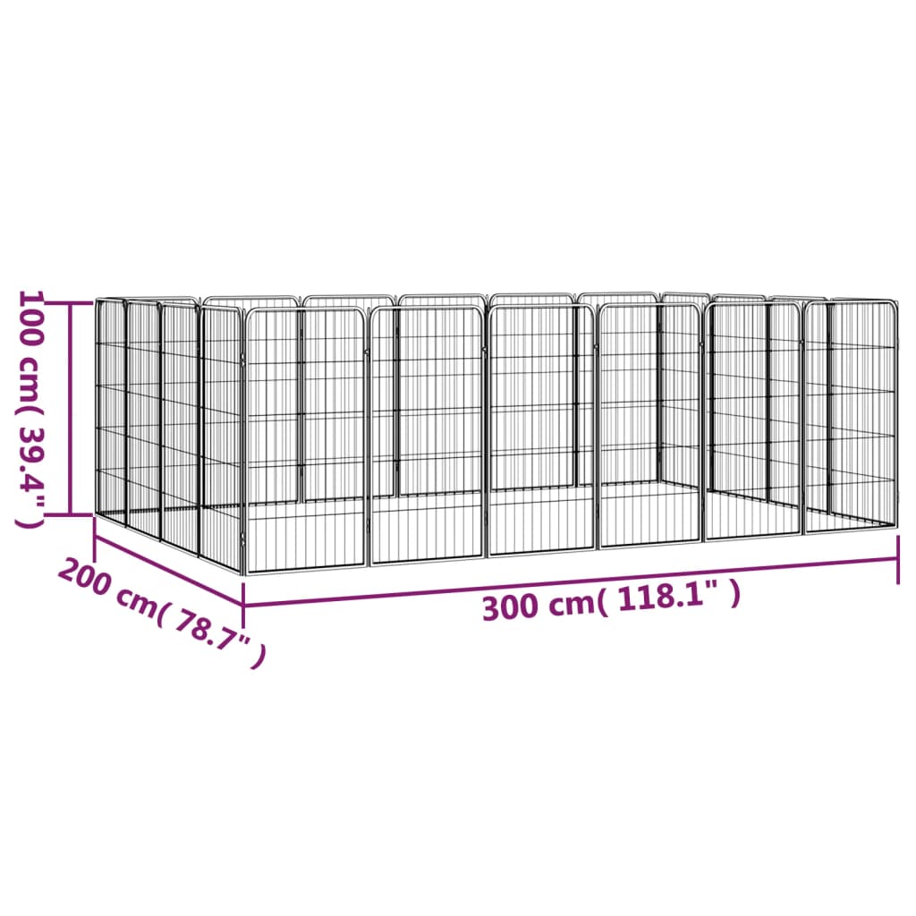 Box Cani 20 Pannelli Nero 50x100 cm Acciaio Verniciato Polvere