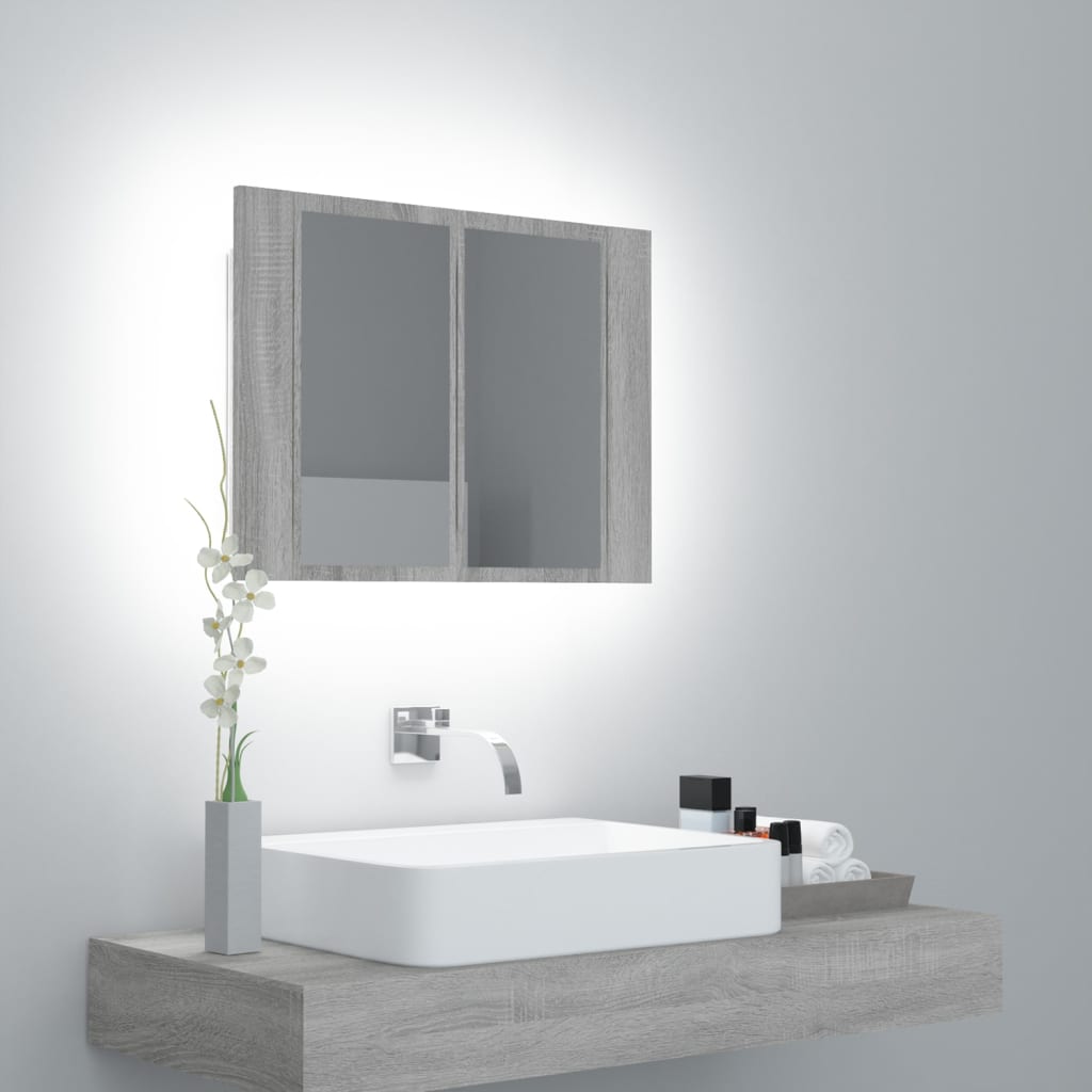 Mobile Specchio LED Grigio Sonoma 60x12x45cm Legno Multistrato