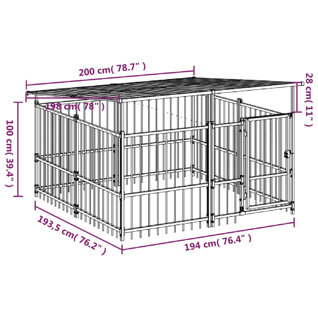 Gabbia per Cani da Esterno con Tetto in Acciaio 3,75 m²