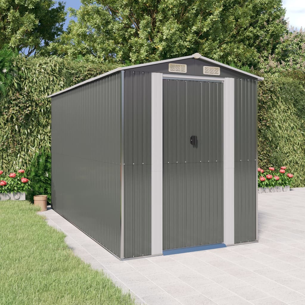 Capanno da Giardino Grigio Chiaro 192x357x223cm Acciaio Zincato