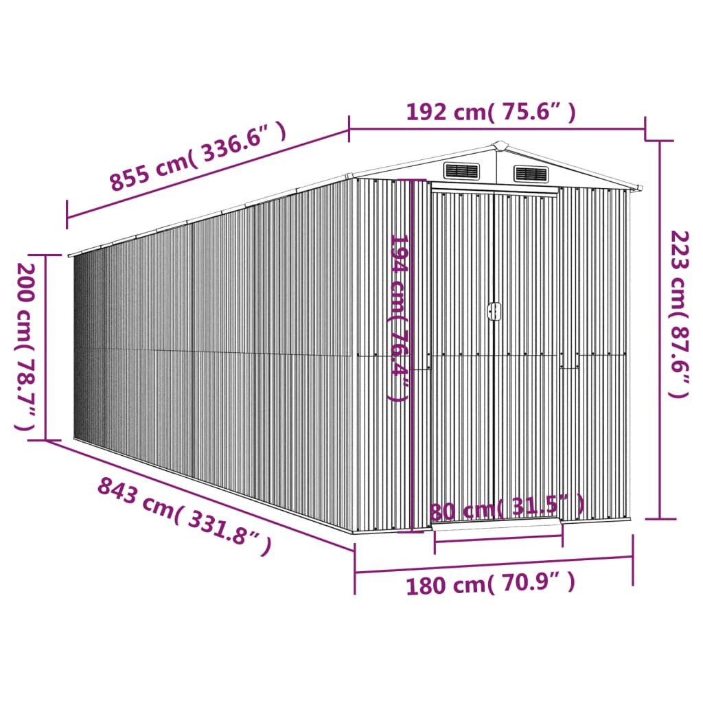 Capanno da Giardino Marrone Scuro 192x855x223cm Acciaio Zincato