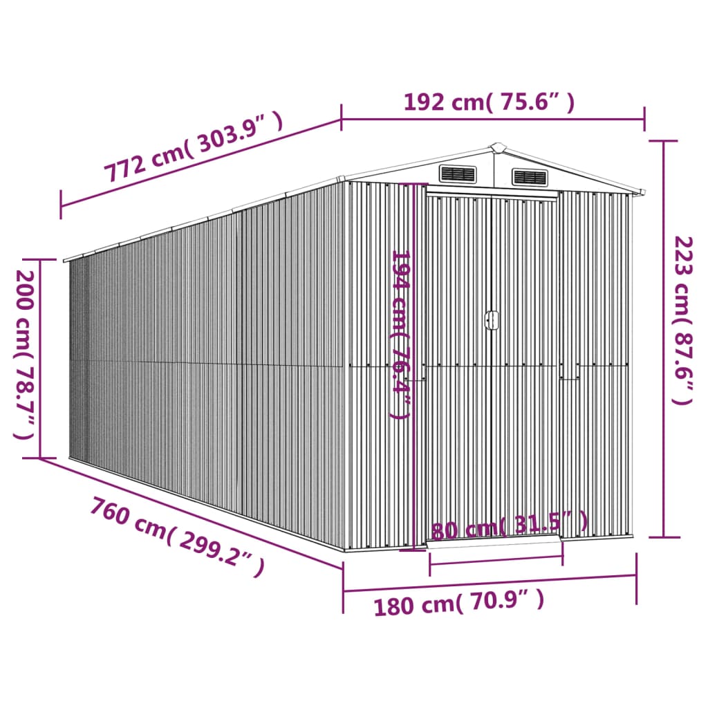 Capanno Giardino Marrone Chiaro 192x772x223 cm Acciaio Zincato