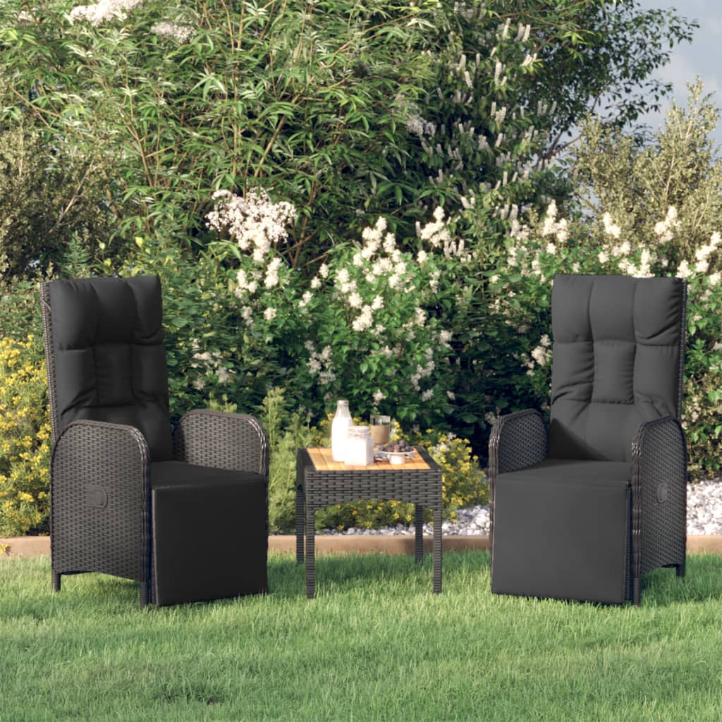 Sedie Reclinabili da Giardino 2 pz con Tavolo Nero Polyrattan