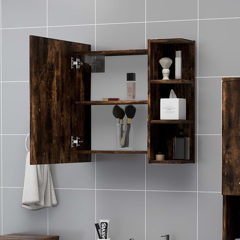 Mobile da Bagno con Specchio Rovere Fumo 62,5x20,5x64 cm Legno