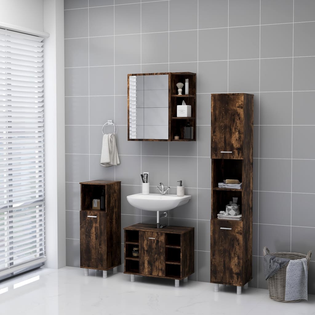 Mobile da Bagno con Specchio Rovere Fumo 62,5x20,5x64 cm Legno