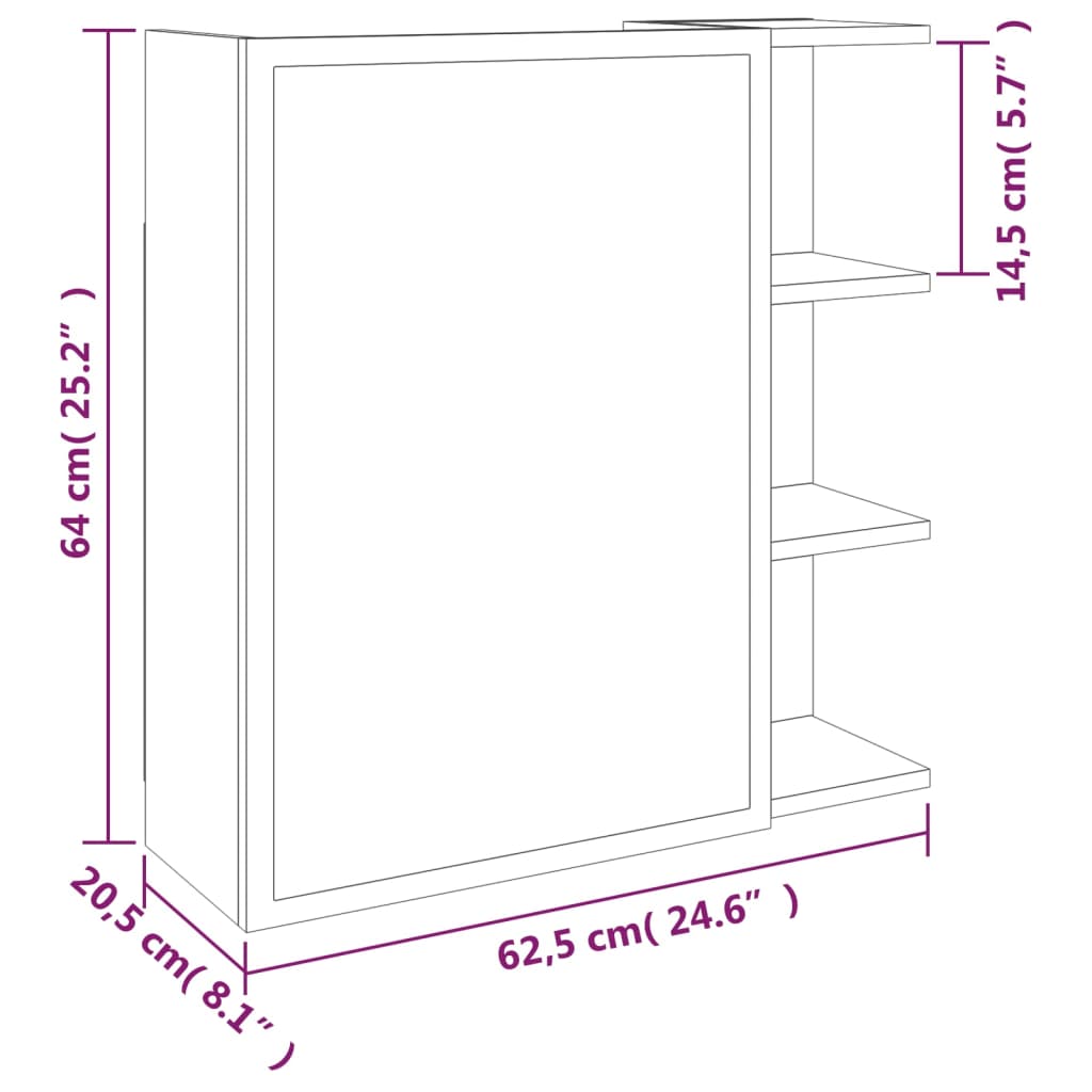 Mobile da Bagno a Specchio Grigio Sonoma 62,5x20,5x64 cm Legno