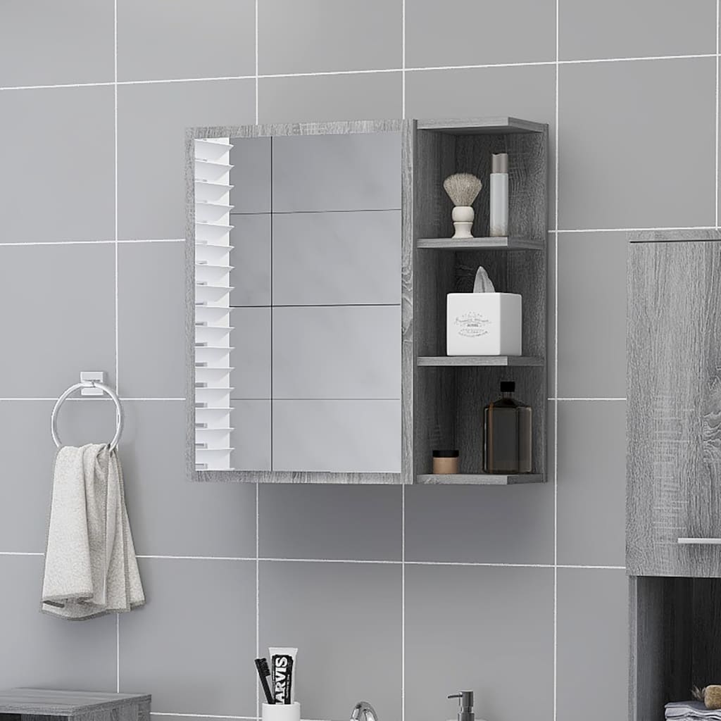 Mobile da Bagno a Specchio Grigio Sonoma 62,5x20,5x64 cm Legno