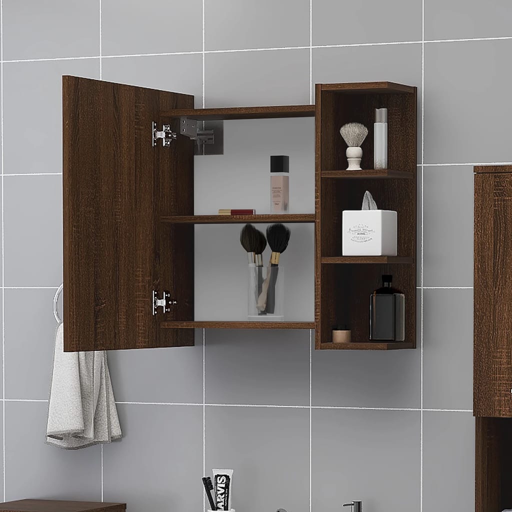 Mobile Bagno con Specchio Rovere Marrone 62,5x20,5x64 cm Legno