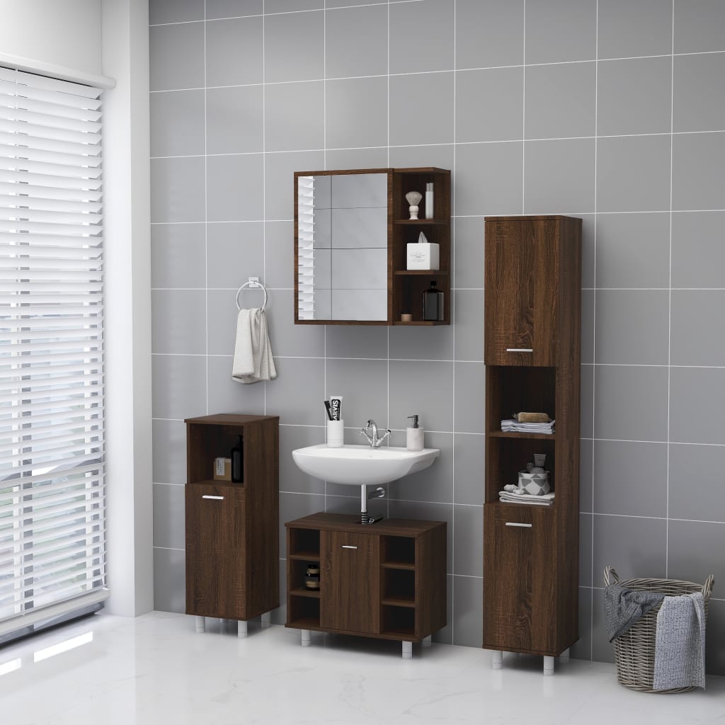 Mobile Bagno con Specchio Rovere Marrone 62,5x20,5x64 cm Legno