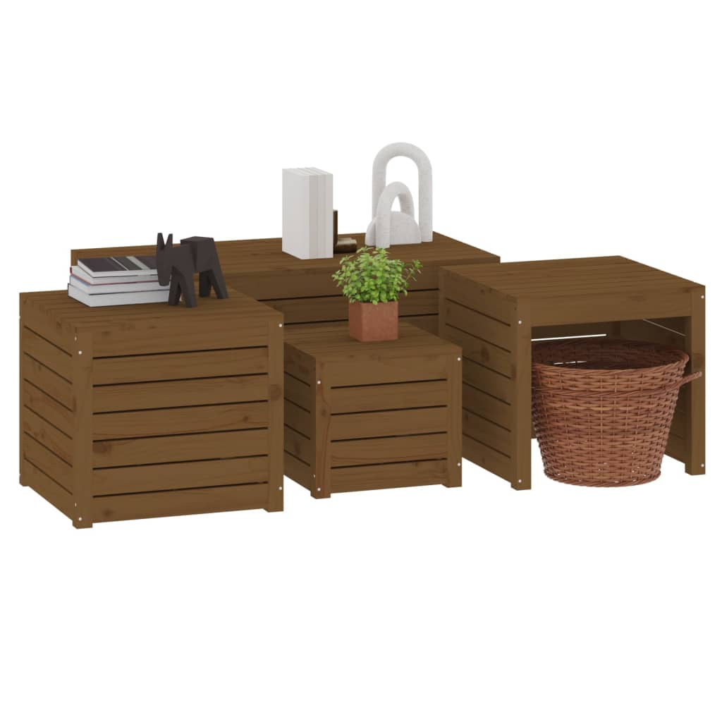 Set Cassette da Giardino 4 pz ambra in Legno Massello di Pino