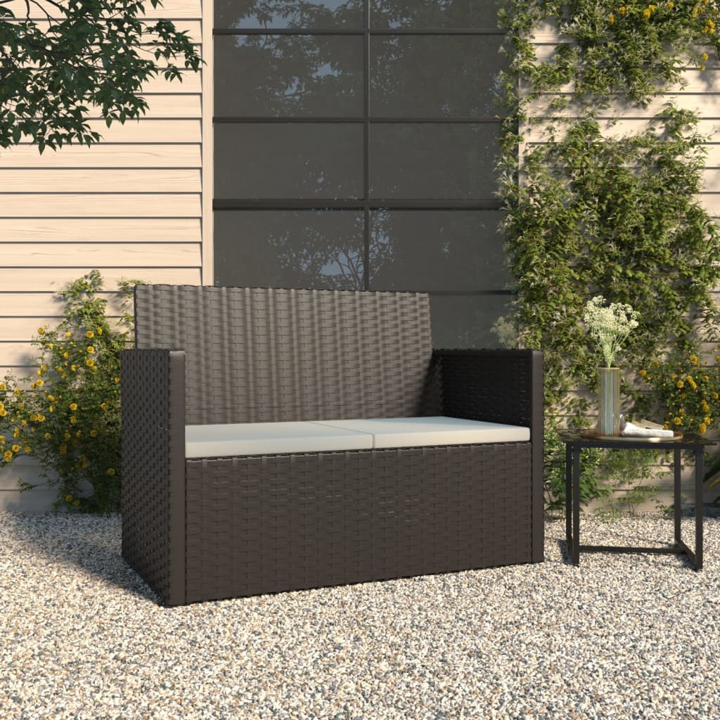 Panca da Giardino con Cuscini Nera 105 cm in Polyrattan