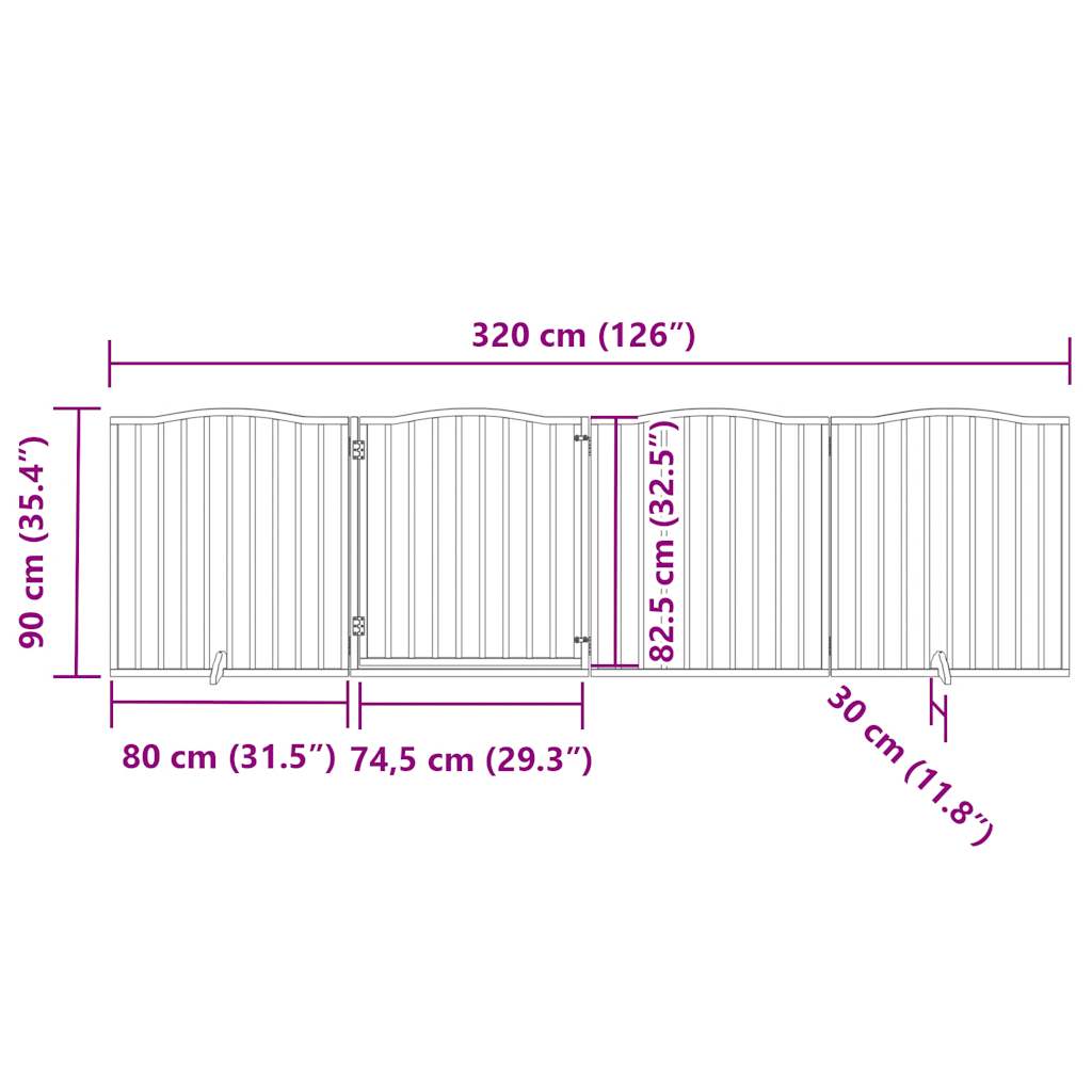 Cancello per Cani Porta Pieghevole Nero 4 Pannelli 320cm Pioppo