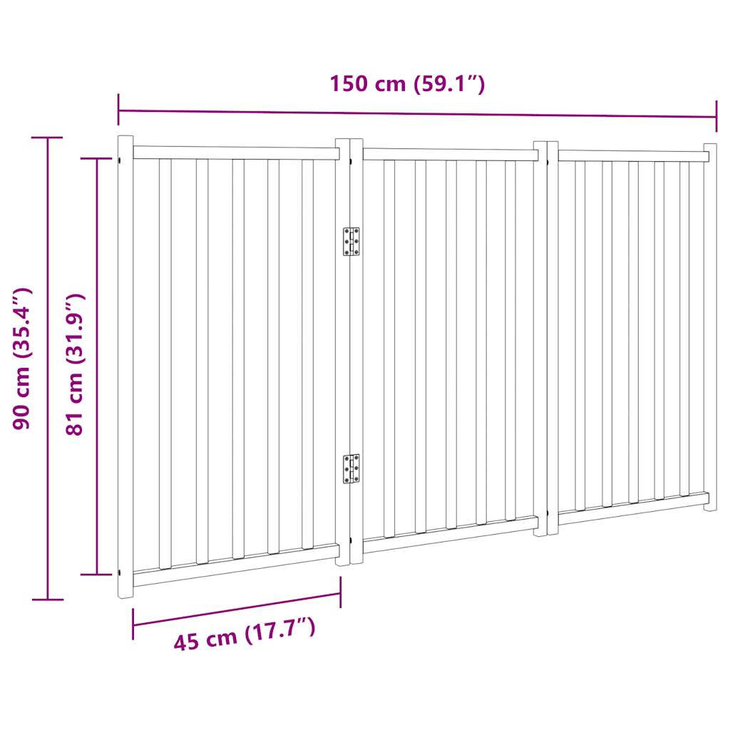 Cancello per Cani Pieghevole 3 Pannelli 150 cm Massello Abete