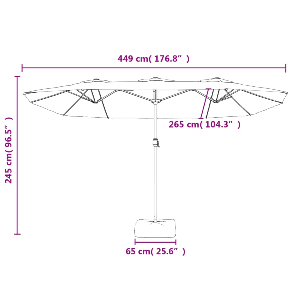 Ombrellone a Doppia Testa con LED Rosso Bordeaux 449x245 cm