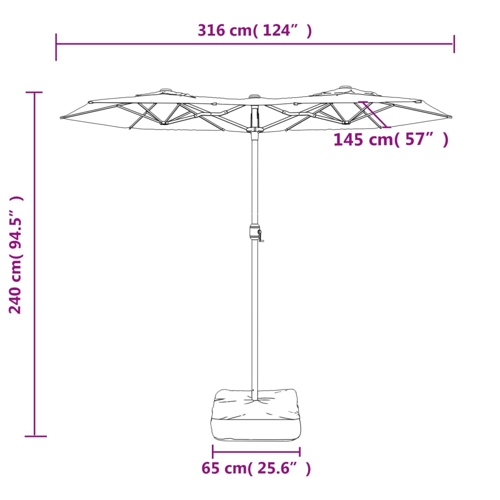 Ombrellone a Doppia Testa con LED Nero 316x240 cm