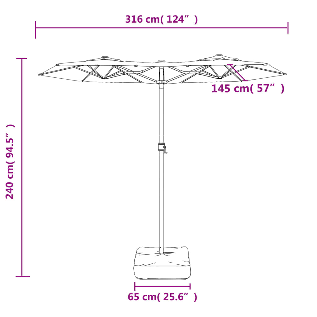 Ombrellone a Doppia Testa con LED Azzurro 316x240 cm