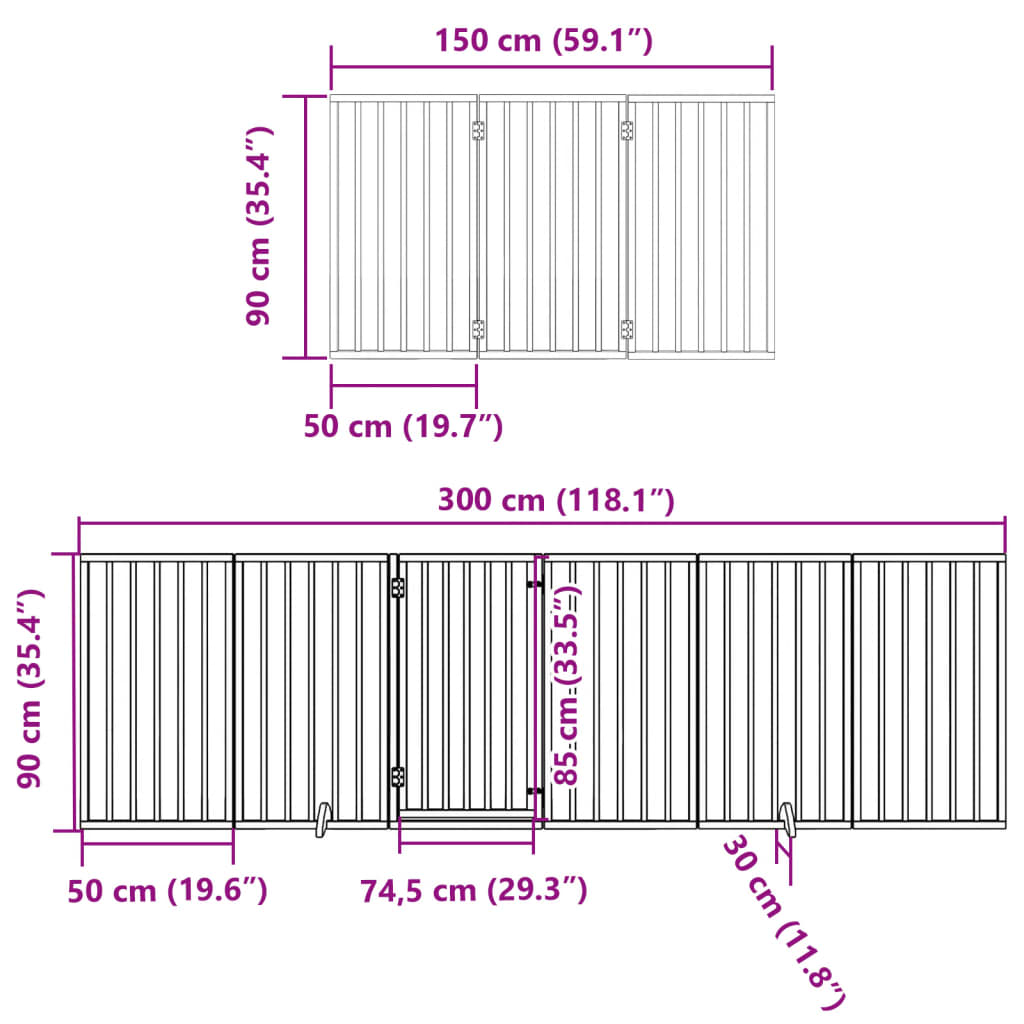 Cancello Cani Porta Pieghevole Marrone 9 Pannelli 450cm Pioppo