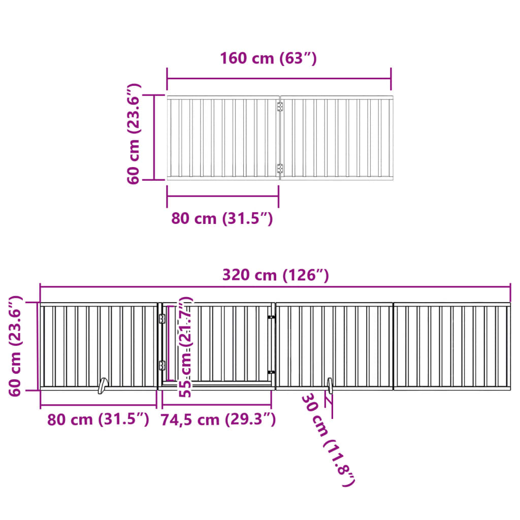 Cancello Cani Porta Pieghevole Marrone 6 Pannelli 480cm Pioppo