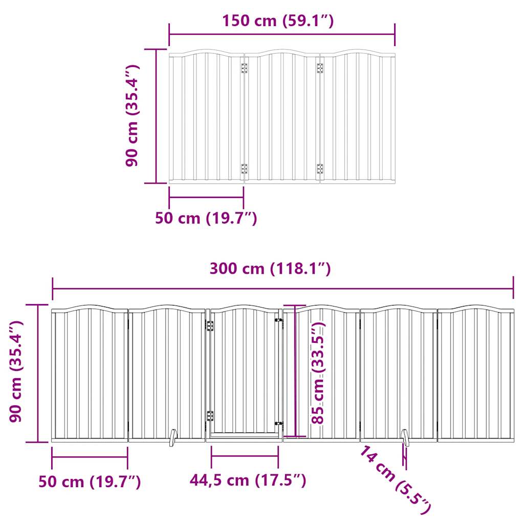 Cancello per Cani con Porta Pieghevole 9 Pannelli 450 cm Pioppo