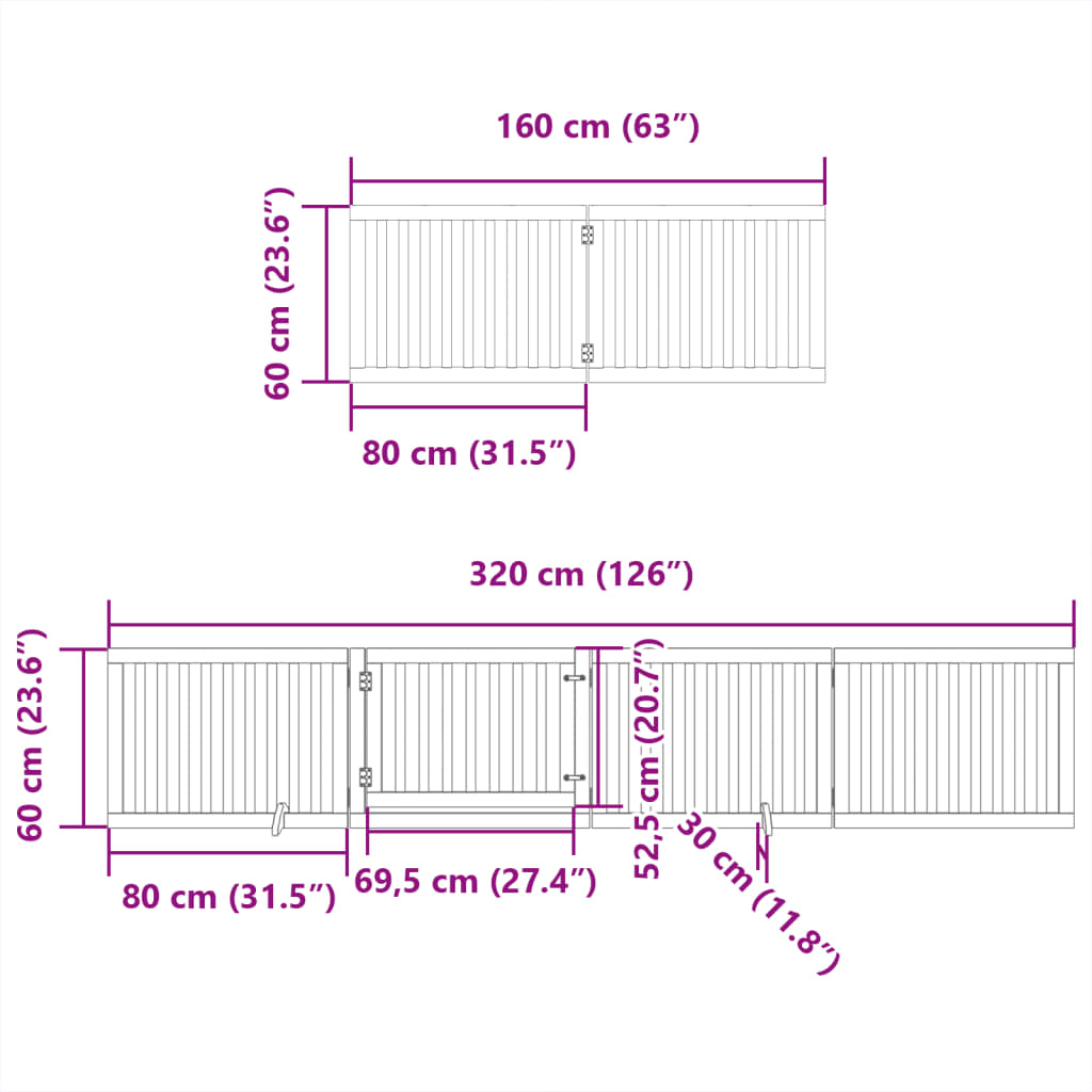 Cancello per Cani Porta Pieghevole 8 Pannelli 640 cm in Pioppo