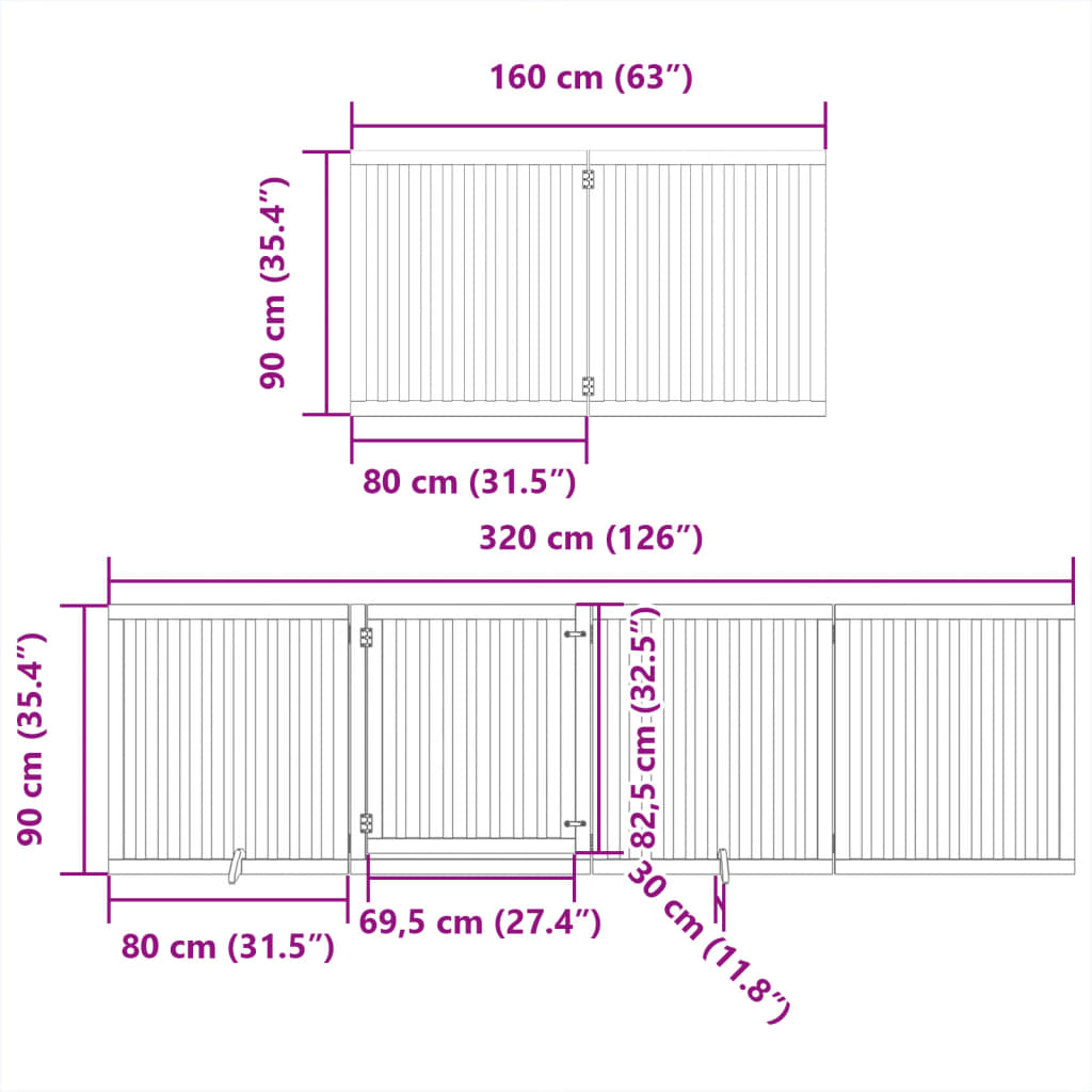 Cancello Cani Porta Pieghevole Bianco 12 Pannelli 640 cm Pioppo