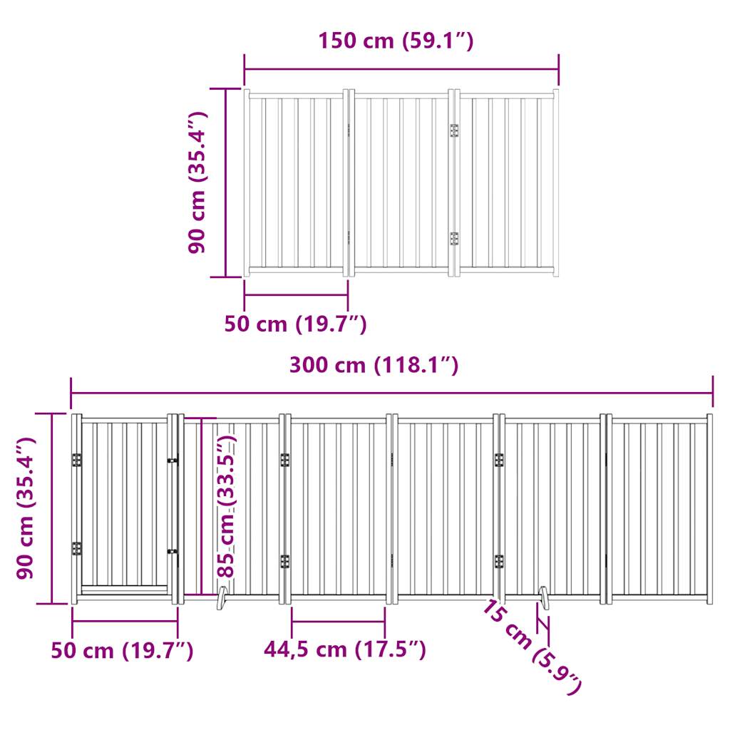 Cancello per Cani con Porta Pieghevole 9 Pannelli 450 cm Pioppo