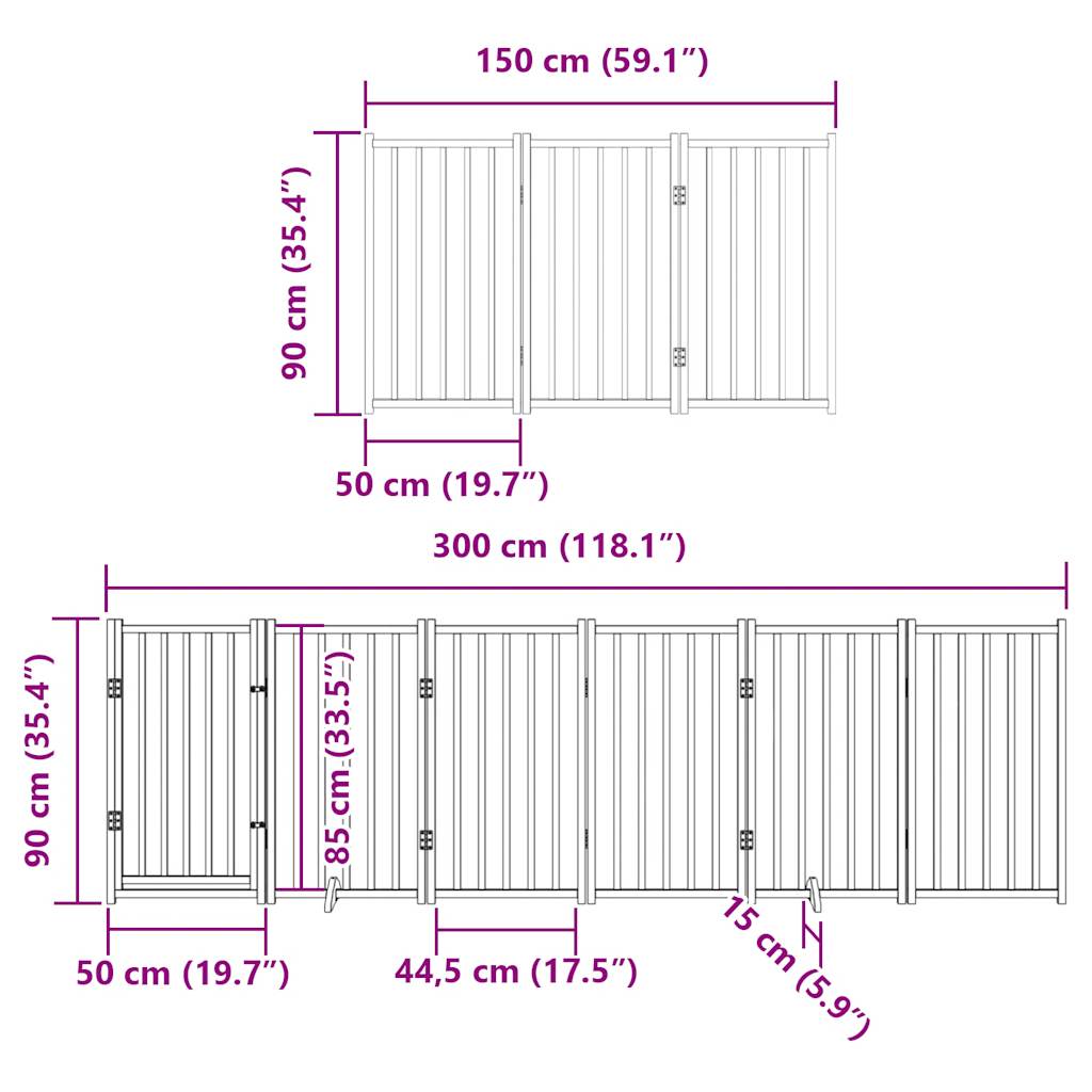 Cancello Cani Porta Pieghevole Bianco 9 Pannelli 450 cm Pioppo