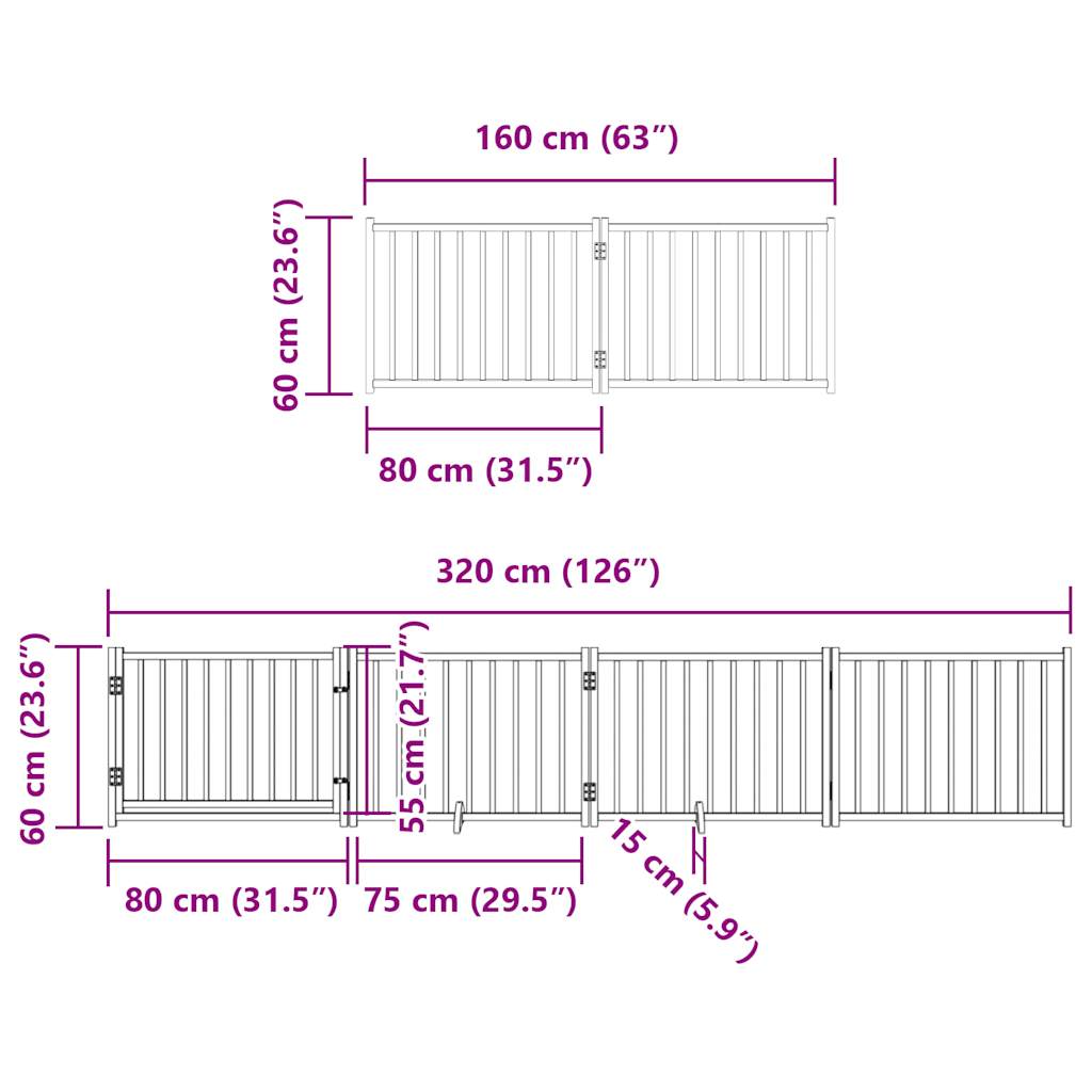 Cancello Cani Porta Pieghevole Bianco 12 Pannelli 960 cm Pioppo