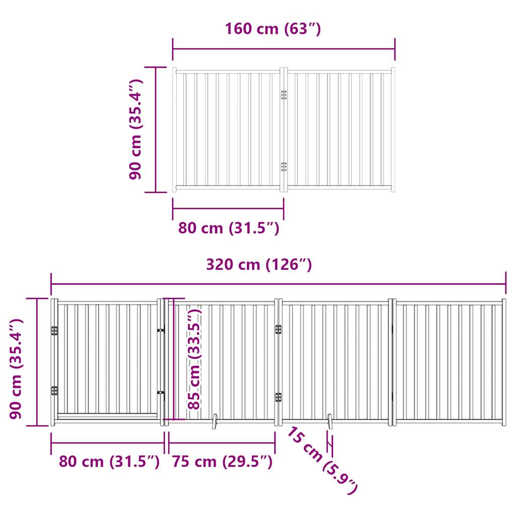 Cancello Cani Porta Pieghevole Bianco 6 Pannelli 480 cm Pioppo