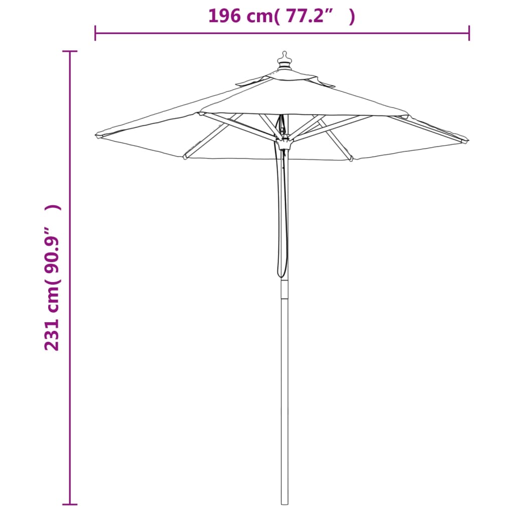 Ombrellone da Giardino con Palo in Legno Antracite 196x231 cm