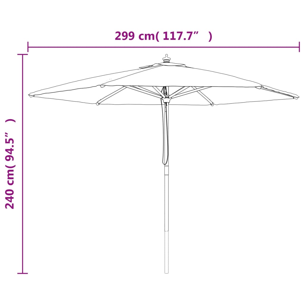 Ombrellone da Giardino con Palo in Legno Tortora 299x240 cm