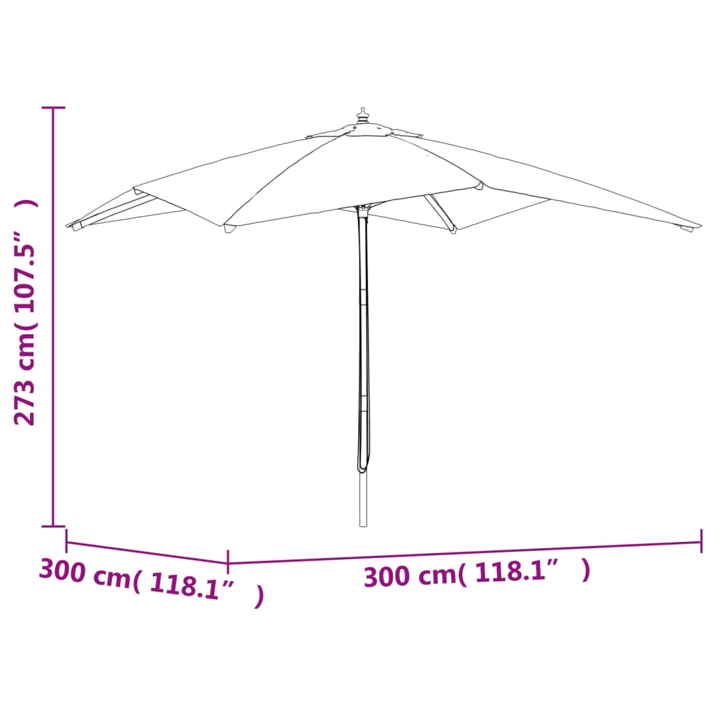 Ombrellone da Giardino con Palo in Legno Sabbia 300x300x273 cm